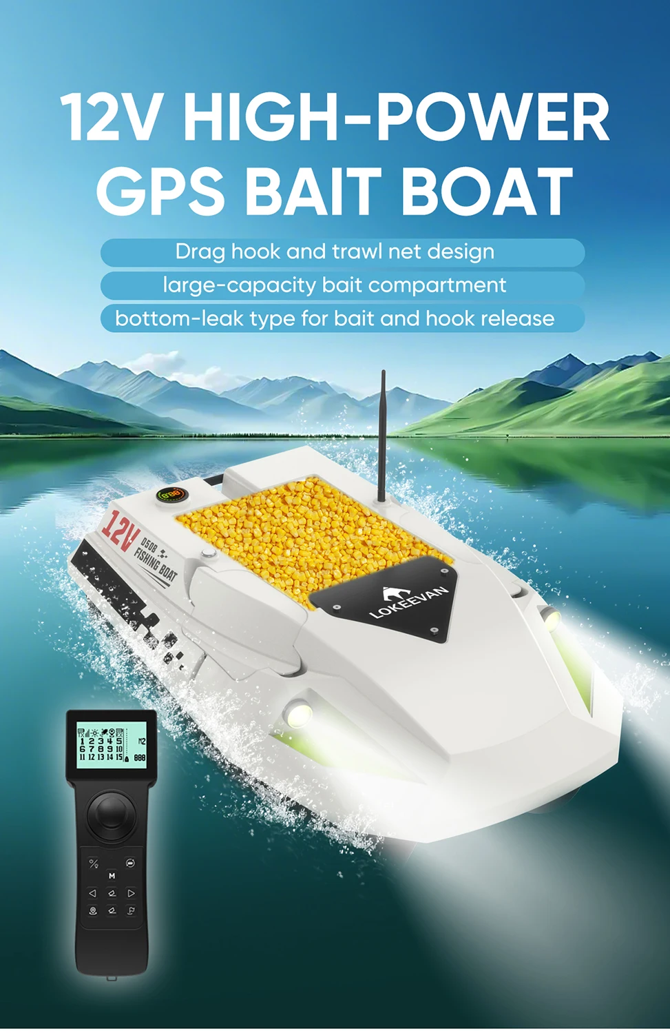 Barco cebador con doble casco y control remoto
