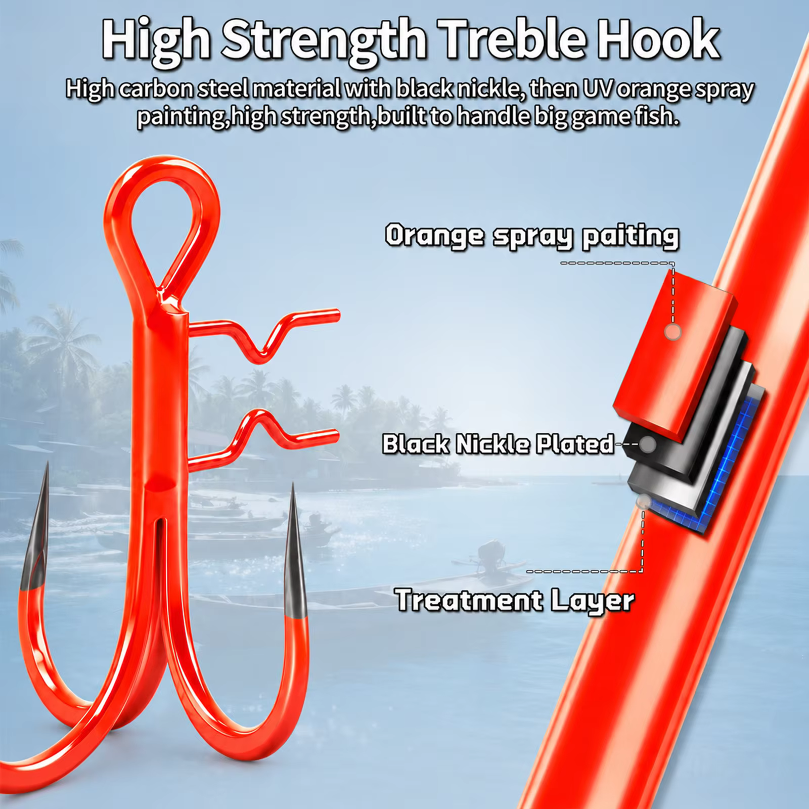 Anzuelo Triple UV Naranja 9KM – Para Sting Rig y Vinilos - imagen 5
