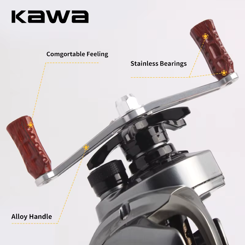 Manivela Kawa aluminio y madera para carrete de pesca - imagen 4