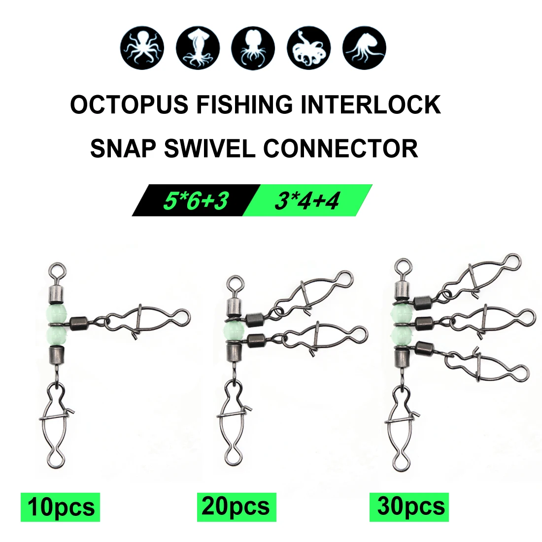 Detalle de las cuentas brillantes y el giro del conector en el montaje de pesca