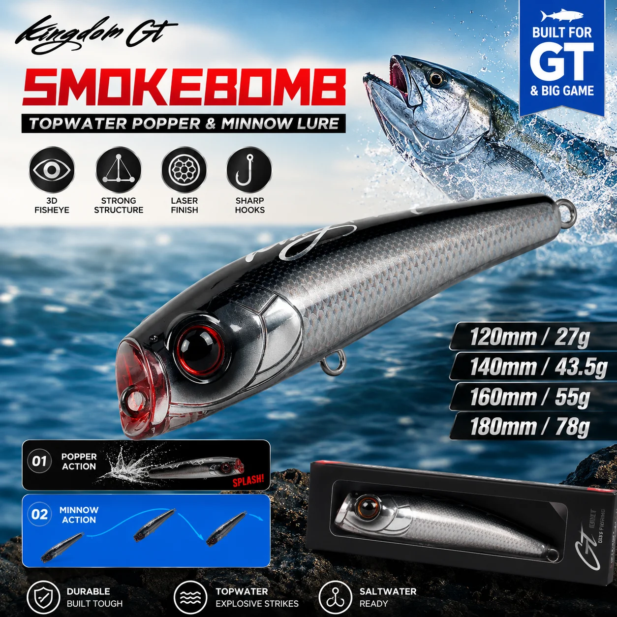 Señuelo Topwater Popper de agua salada Kingdom para atún y GT - imagen 4