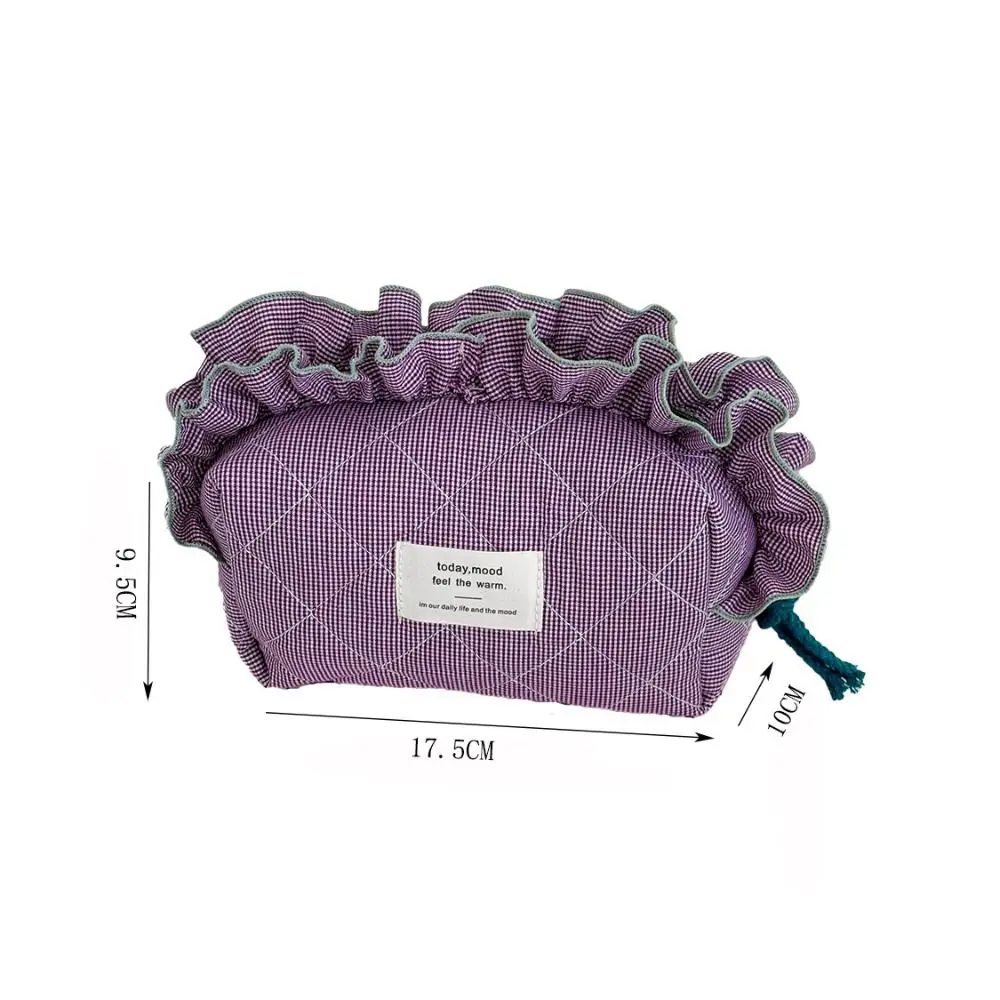 Bolsa de Maquillaje Vintage de Cuadros con Organizador y Volantes - imagen 3