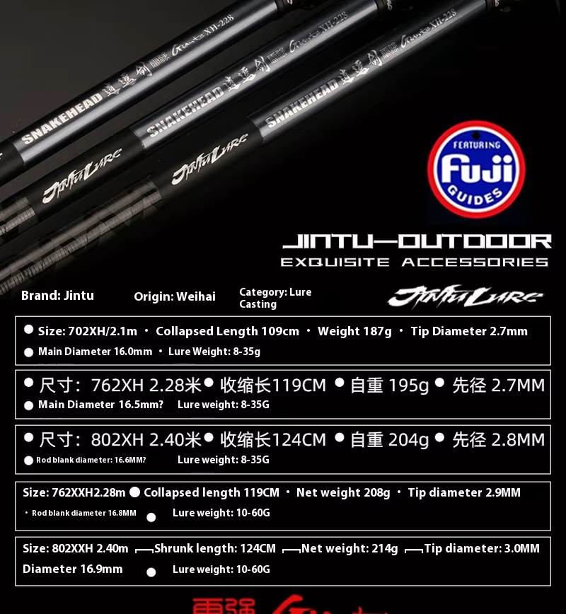 JinTu Sword Special Caña de casting XH/XXH Superhard con guías Fuji - imagen 2