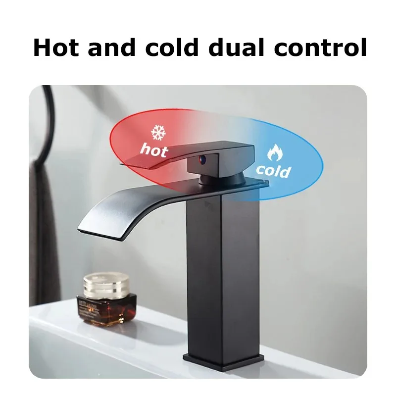 Grifo lavabo cascada acero inoxidable – Mezclador frío/calor para baño - imagen 2