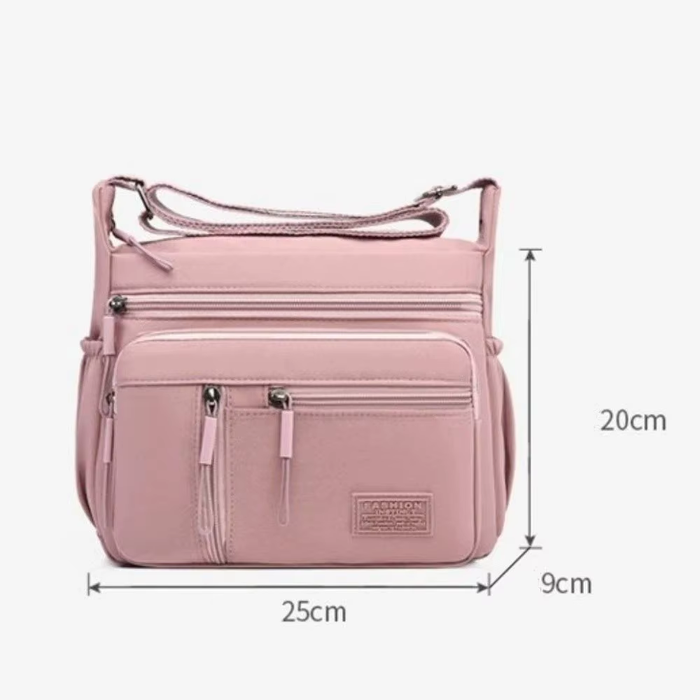 Bolso bandolera multibolsillos impermeable de nailon para mujer