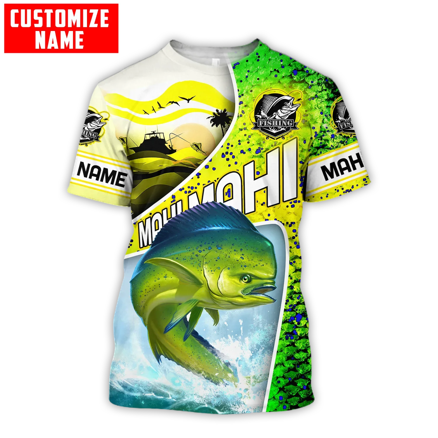 Camiseta mahi-mahi personalizada – Estampado 3D escamas de pesca