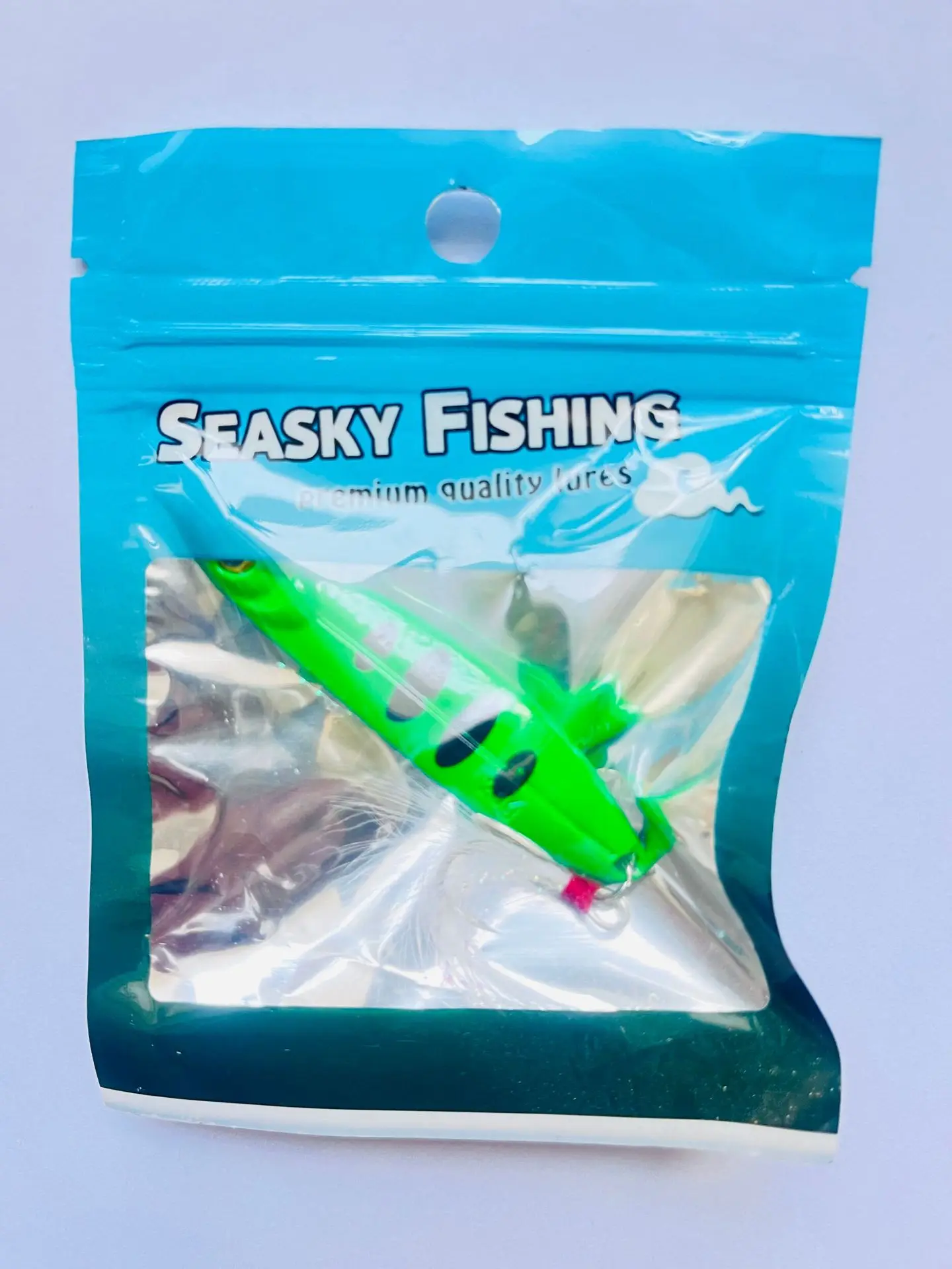 Señuelo metálico jig y cuchara Green Tiger con brillo - imagen 3