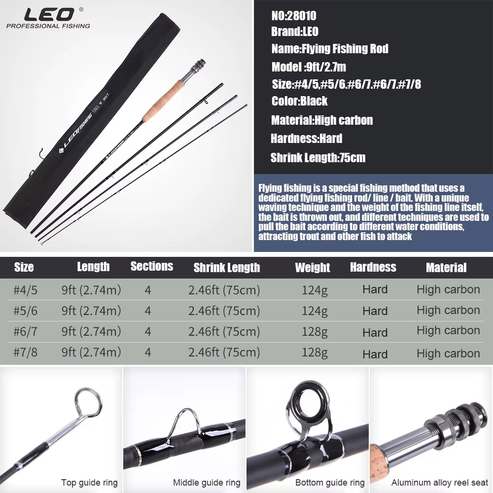 Caña de Mosca Telescópica LEO Viaje – 4 secciones carbono ultraligera - imagen 5