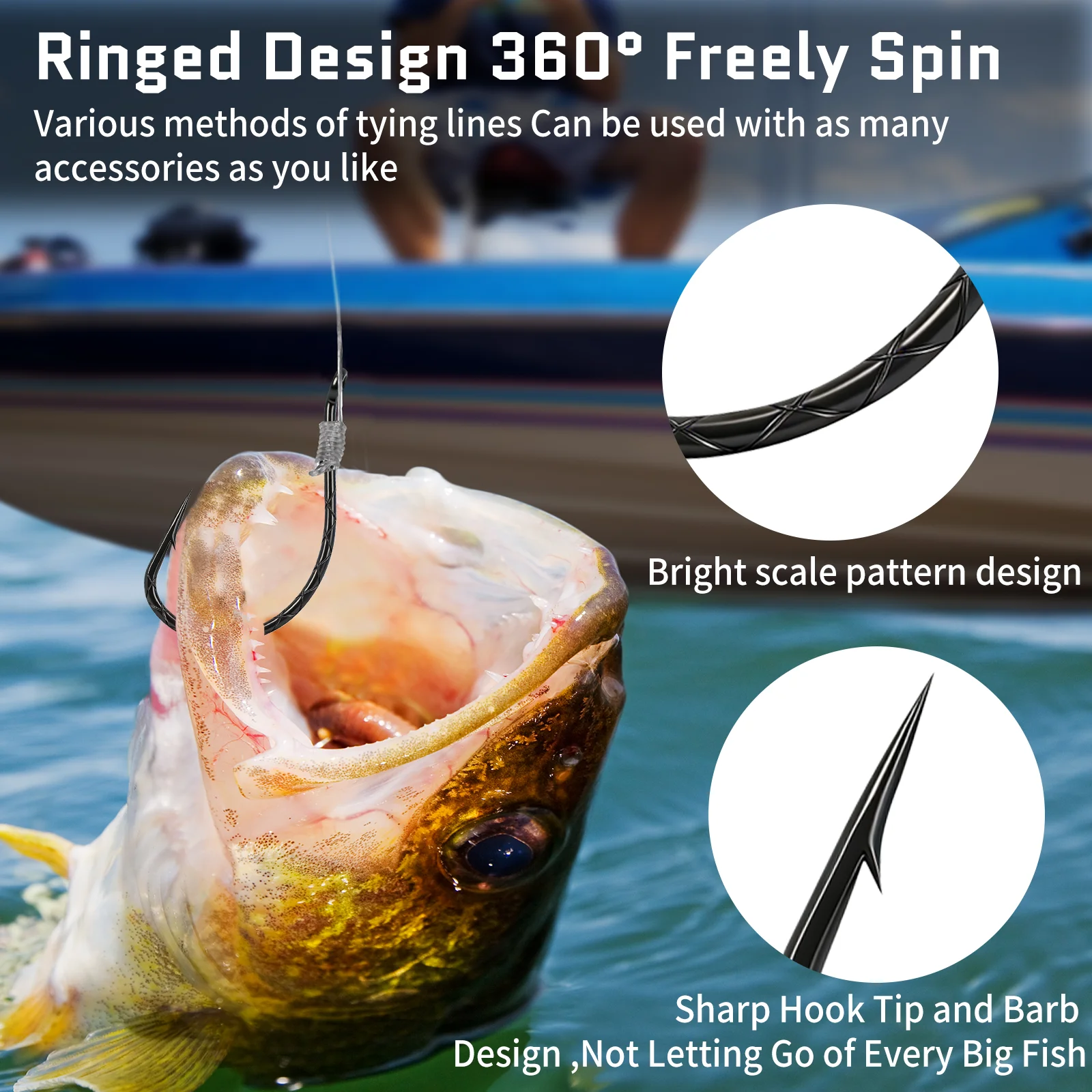FishTrip Anzuelos Wacky de acero alto carbono para lubina con púas - imagen 4