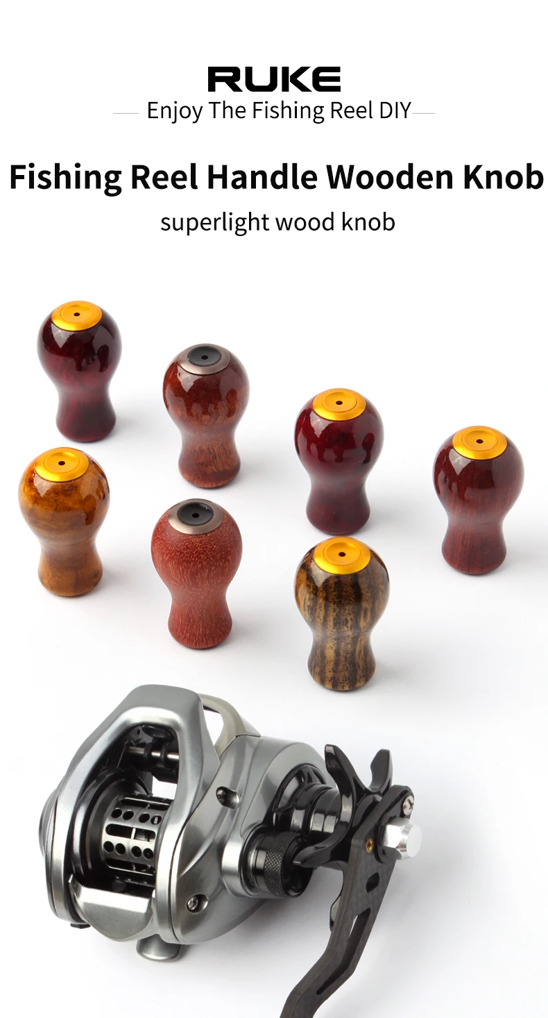 Pomo de madera de sándalo rojo para carrete de pesca