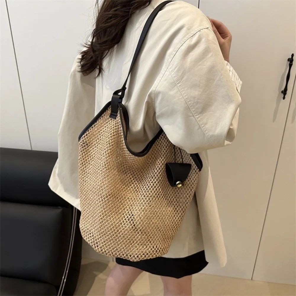 Bolso de hombro de paja tejida con correas de PU y gran capacidad - imagen 5