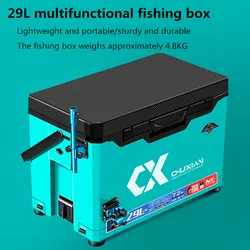 Cubo de pesca multifuncional con asiento y plataforma portacebos