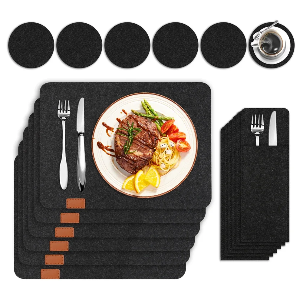 Manteles individuales y posavasos de fieltro lavable, con bolsita