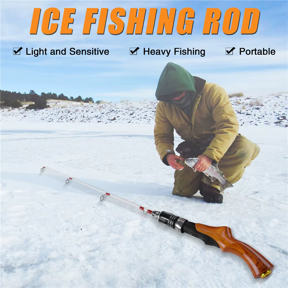 caña de pesca hielo lubina trucha salmón mango madera - imagen 5