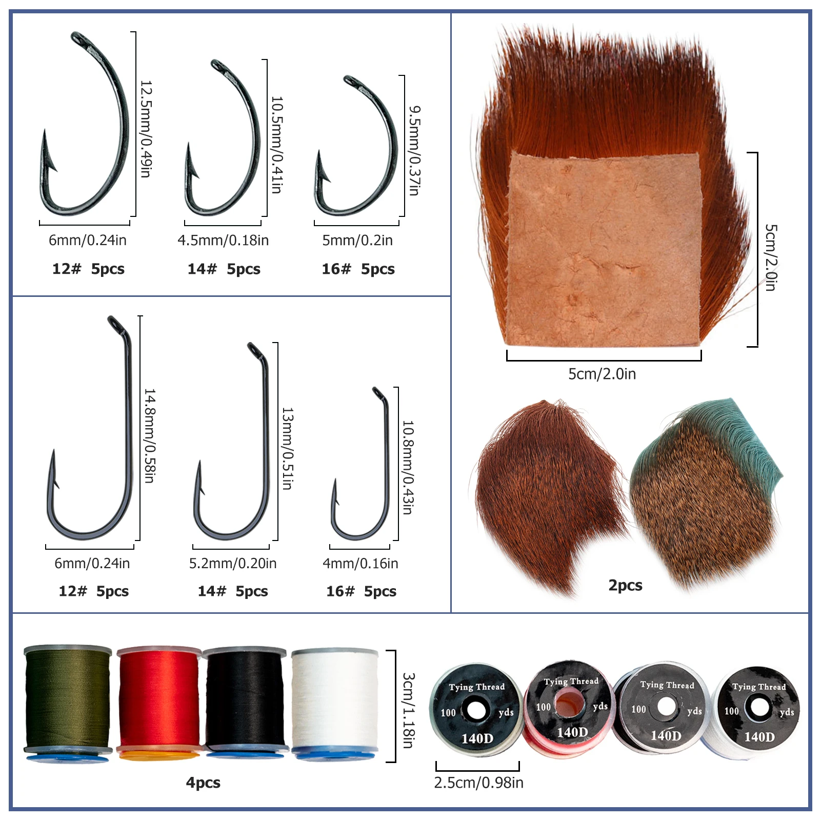 Material de pelo y detalles de atado