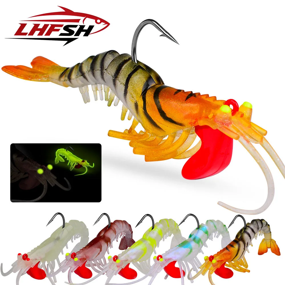 Cebo de silicona luminoso tipo camarón con cabeza de jig