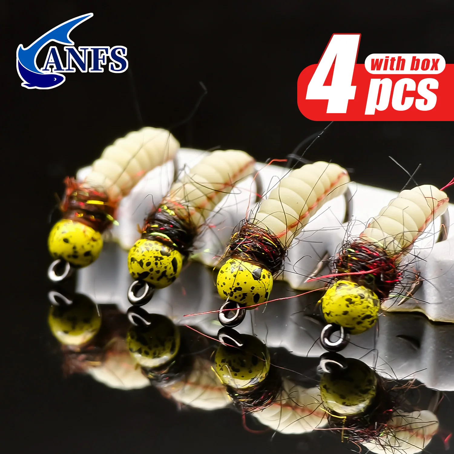 ANFS Moscas ninfa tungsteno – Atadas a mano con caja para trucha