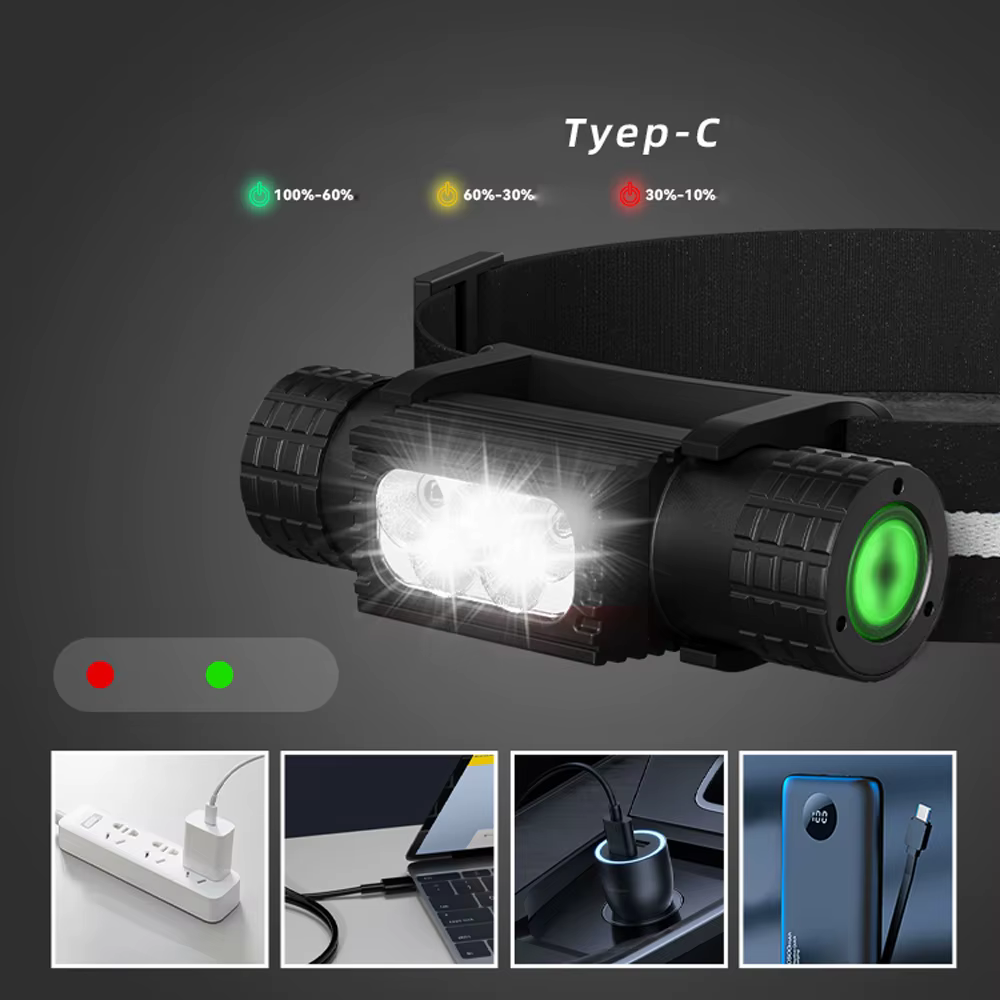 Frontal LED 5000LM USB-C para pesca y camping con batería 18650 - imagen 3