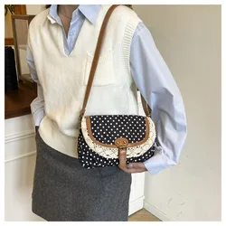 Bolso bandolera vintage de lona con ribete de encaje y estampado