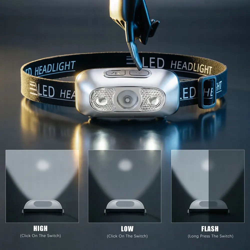Linterna frontal recargable USB para pesca con sensor LED potente - imagen 2