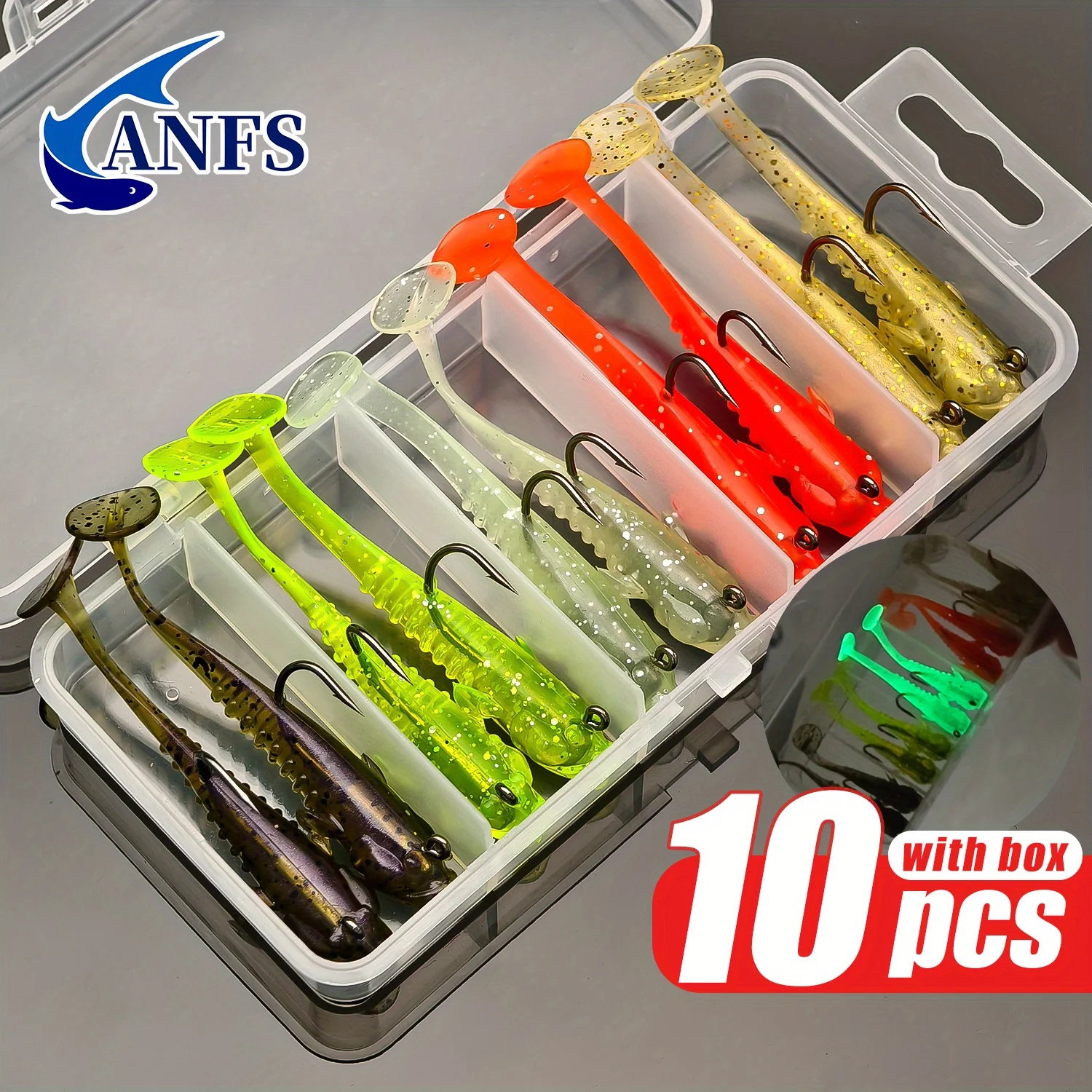 Kit completo de 10 señuelos blandos ANFS con anzuelo integrado