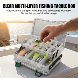 Caja de pesca doble capa con asa y organizador para señuelos