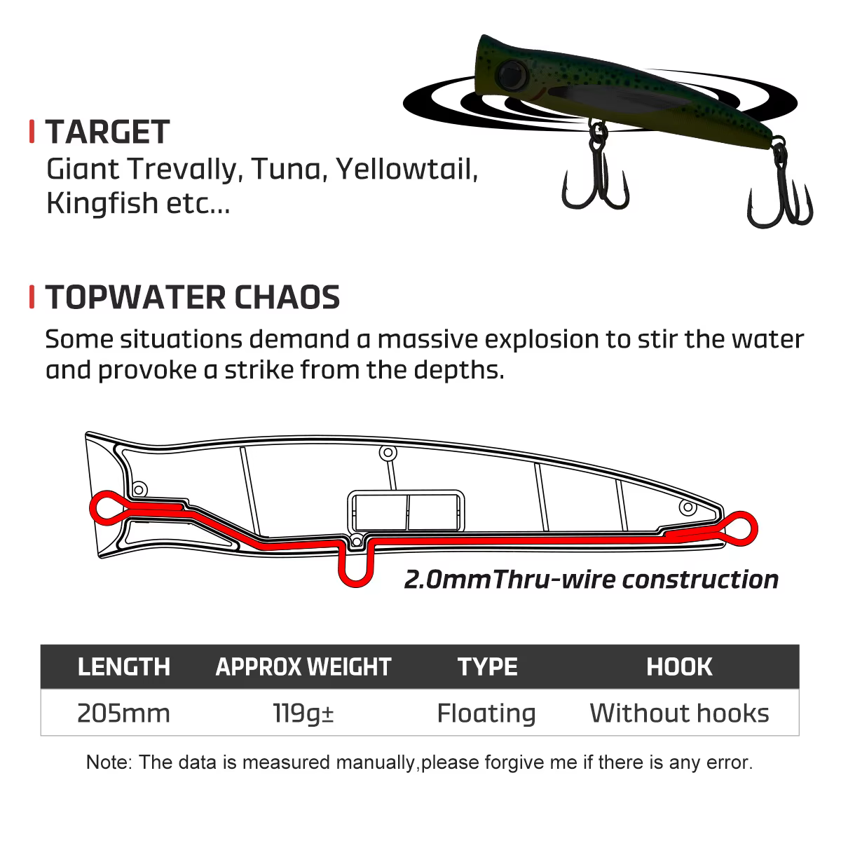 Señuelo Popper artesanal Noeby – Topwater flotante para gran juego - imagen 2