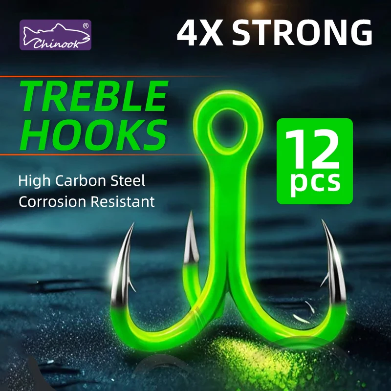 Anzuelos triples Chinook luminosos verdes de acero alto carbono - imagen 3