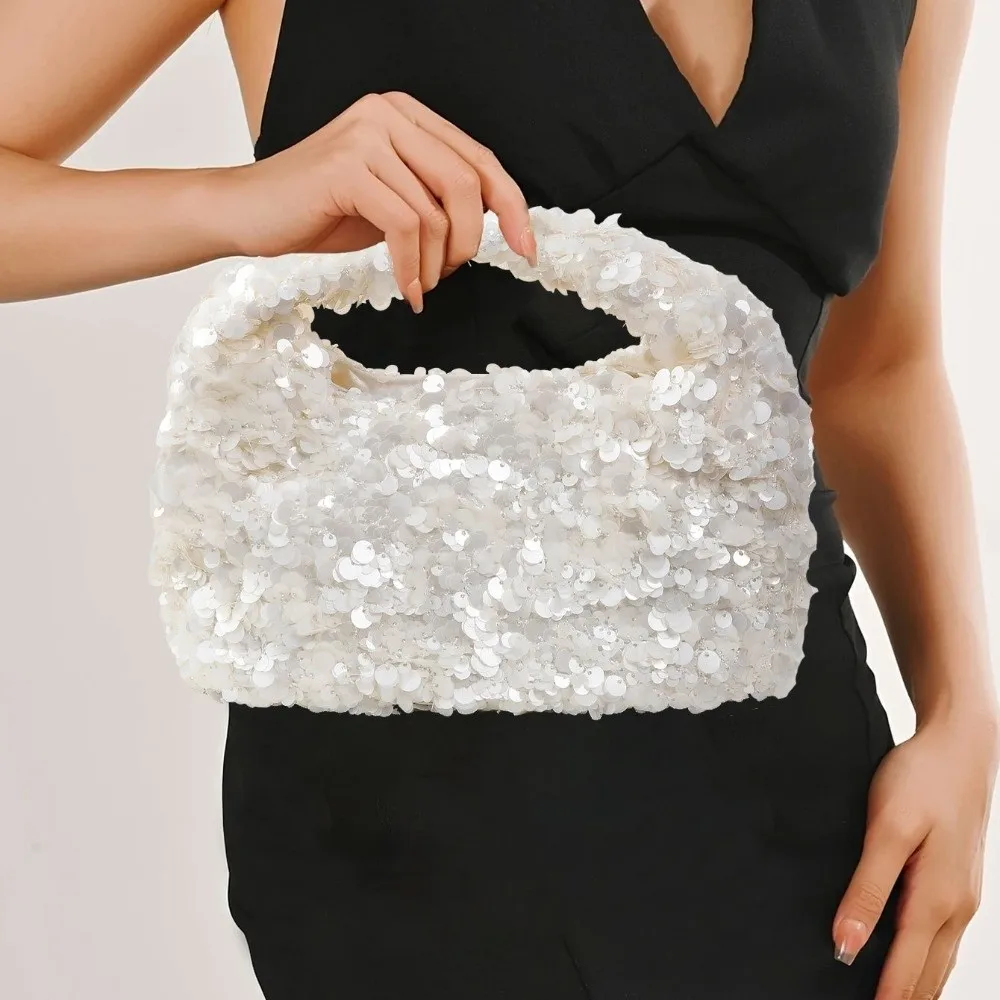 Bolso hobo blanco con lentejuelas brillantes para fiesta y boda - imagen 3