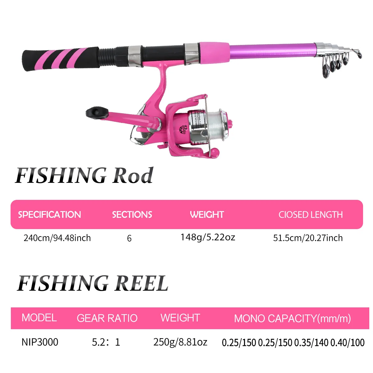 Set Caña Telescópica Fibra de Vidrio Rosa: Carrete y Señuelos - imagen 5
