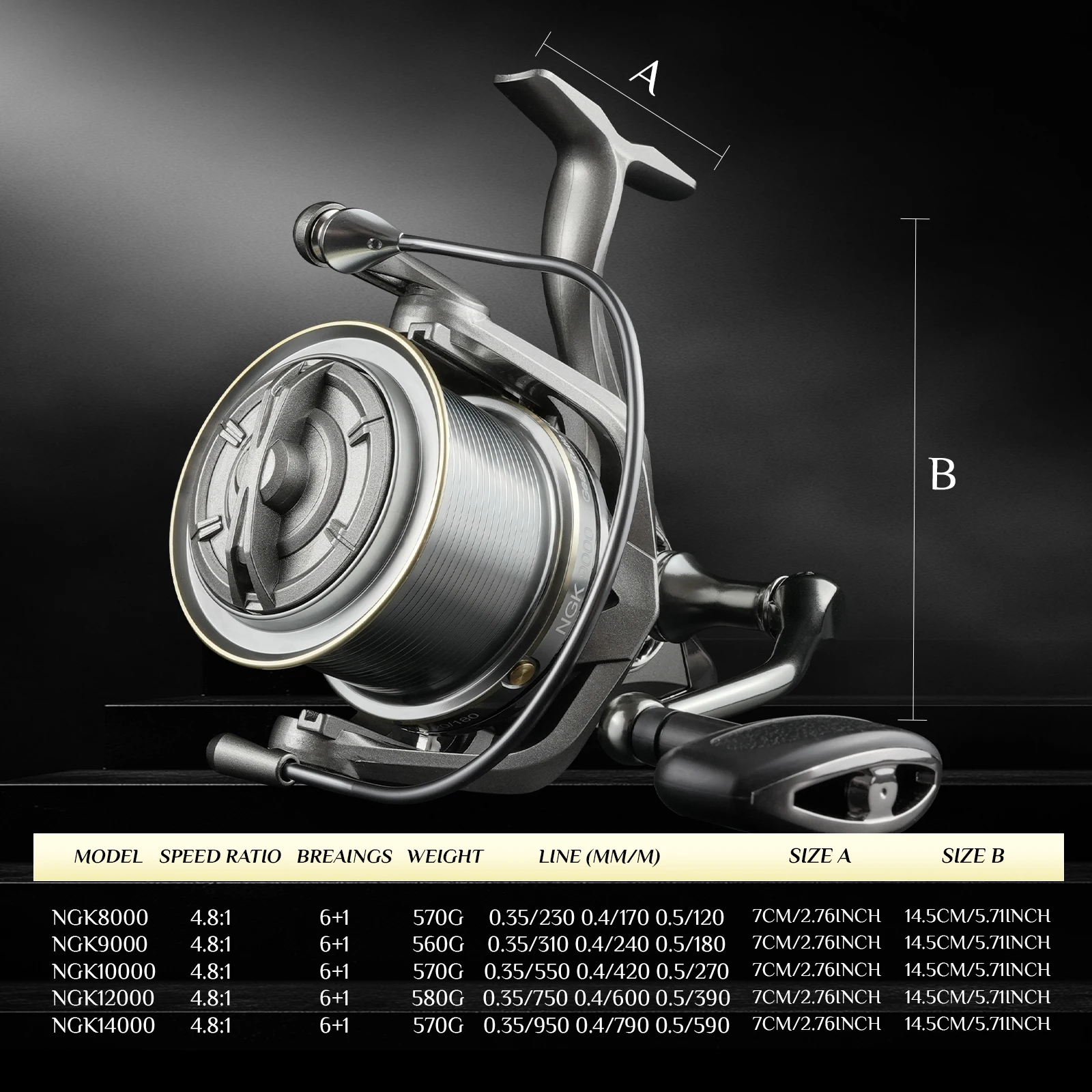 NGK Carrete de Pesca Aluminio 4.8:1 17+1BB Serie 8000-14000 - imagen 3
