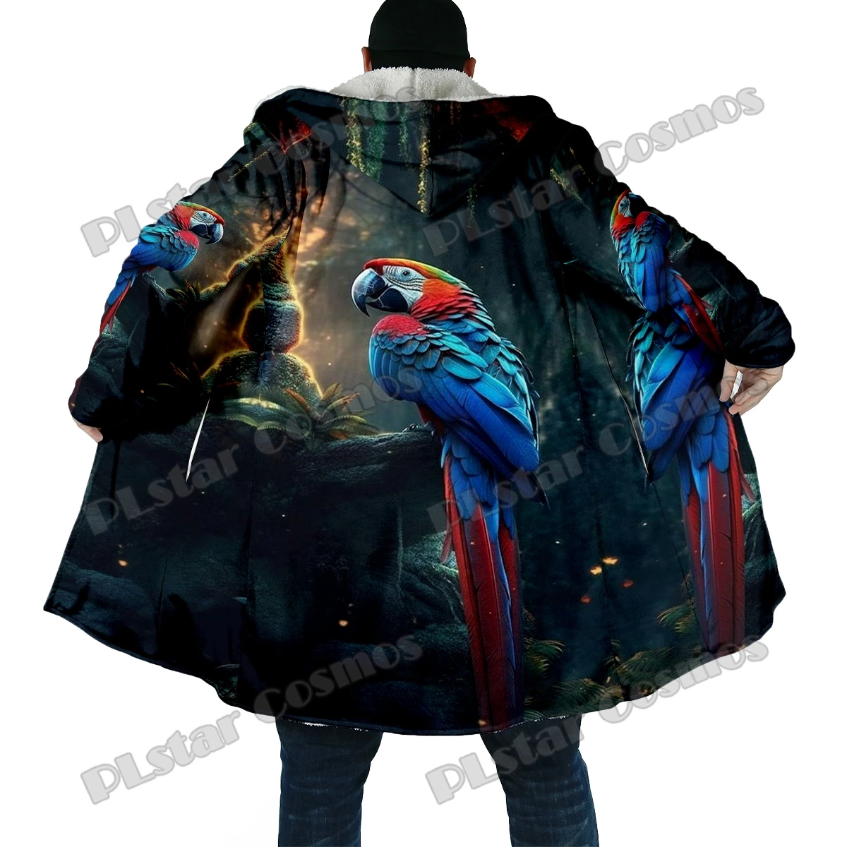 Capa Unisex con Capucha de Lana Gruesa – Estampado 3D Loro - imagen 2