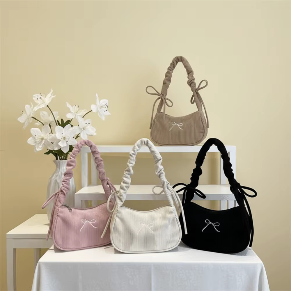 Bolso de Hombro en Pana con Bordado de Lazo – Cremallera y Correa Ajustable - imagen 4