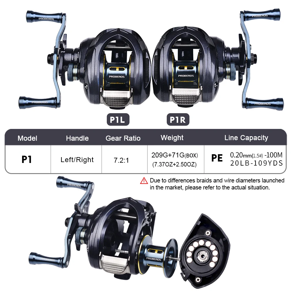 Carrete Baitcasting PROBEROS – tambor fundido y arrastre