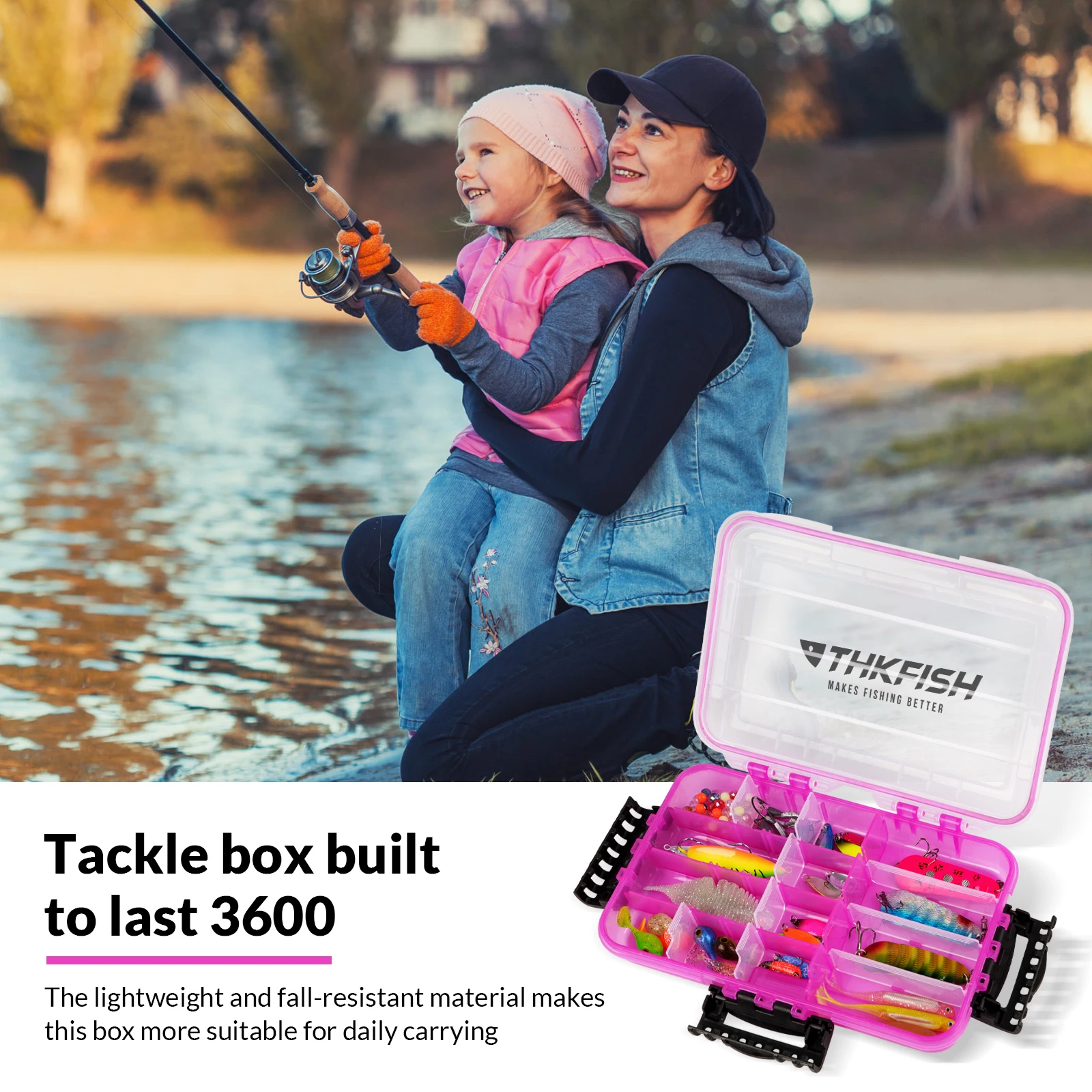 Caja de aparejos THKFISH 3600 en color rosa, vista exterior
