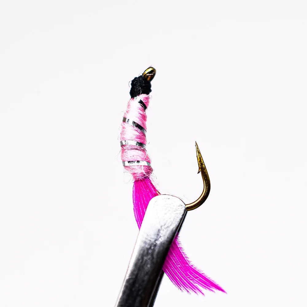 MNFT Moscas Secas Mayfly - Patrón cebra, rosa y plata brillante - imagen 3