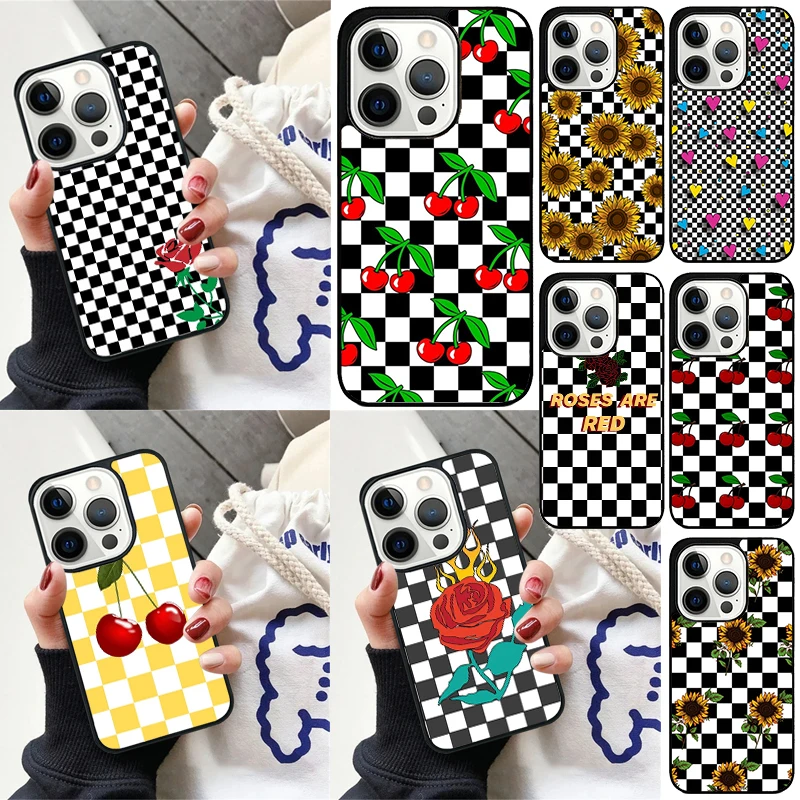 Funda iPhone con estampado girasol y rosa a cuadros - imagen 2