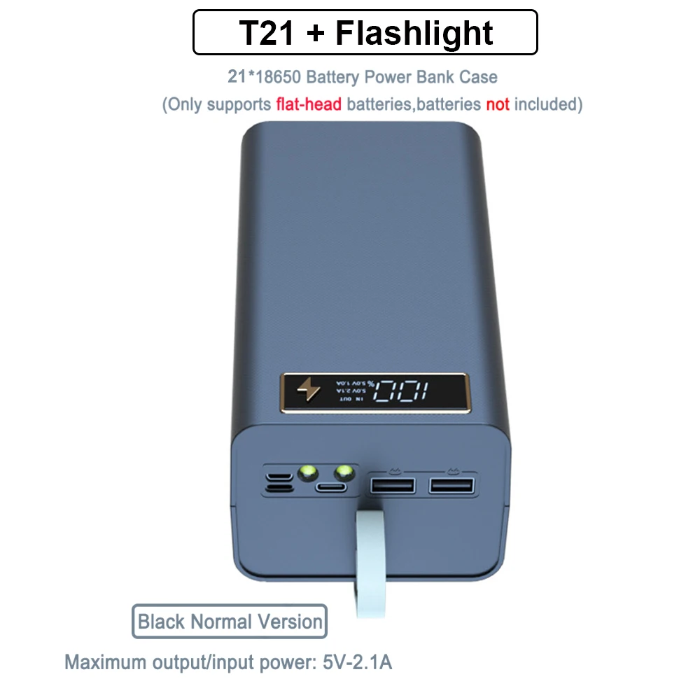 Caja porta baterías 18650 T21 con doble USB y linterna - imagen 2