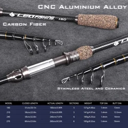 Caña Telescópica Fibra de Carbono Extensible para Pesca