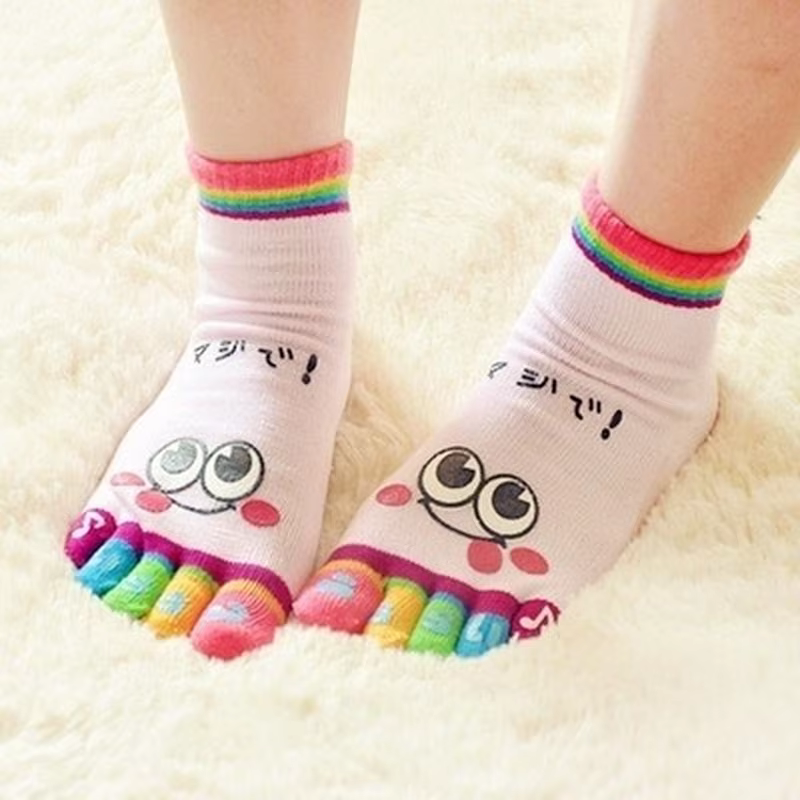Calcetines cinco dedos de algodón – Oso sonriente divertido - imagen 5