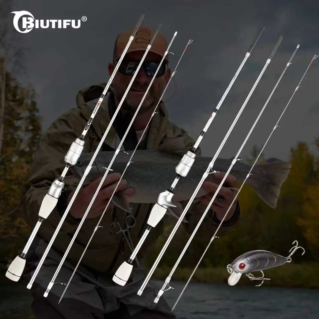 BIUTIFU Spinning Casting XUL: Caña viaje ultraligera carbono trucha