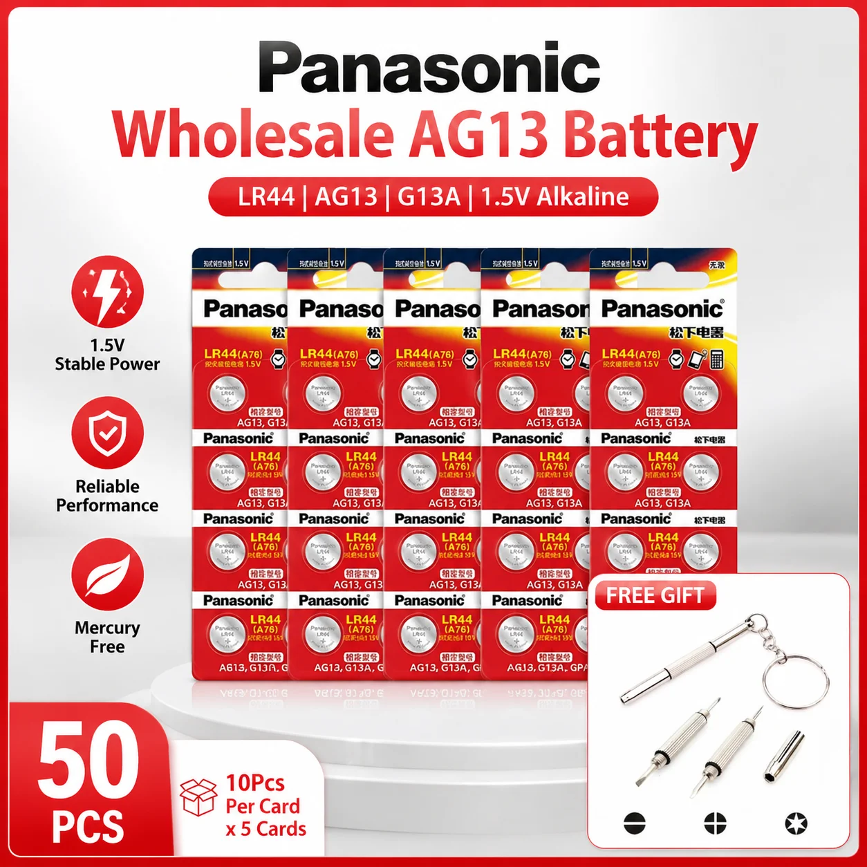 Pilas alcalinas Panasonic LR44 y AG13 A76 1,5V para relojes