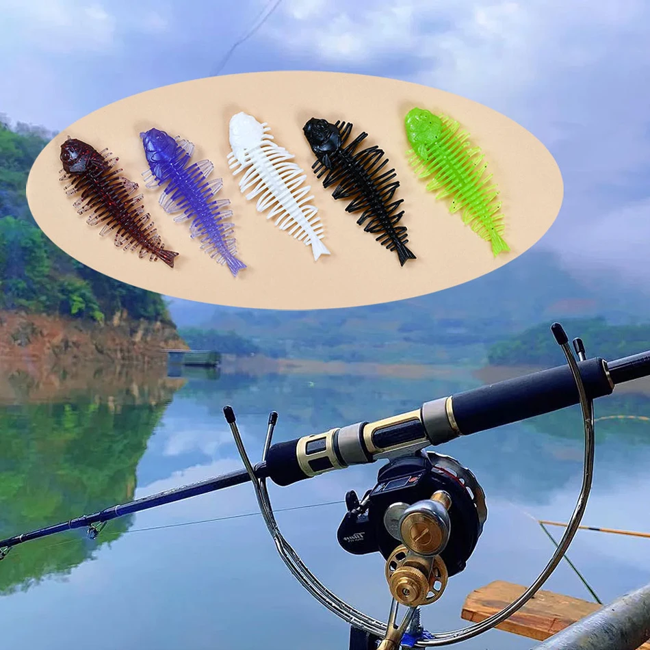 Cebo suave TPE con forma de hueso de pescado visto desde arriba