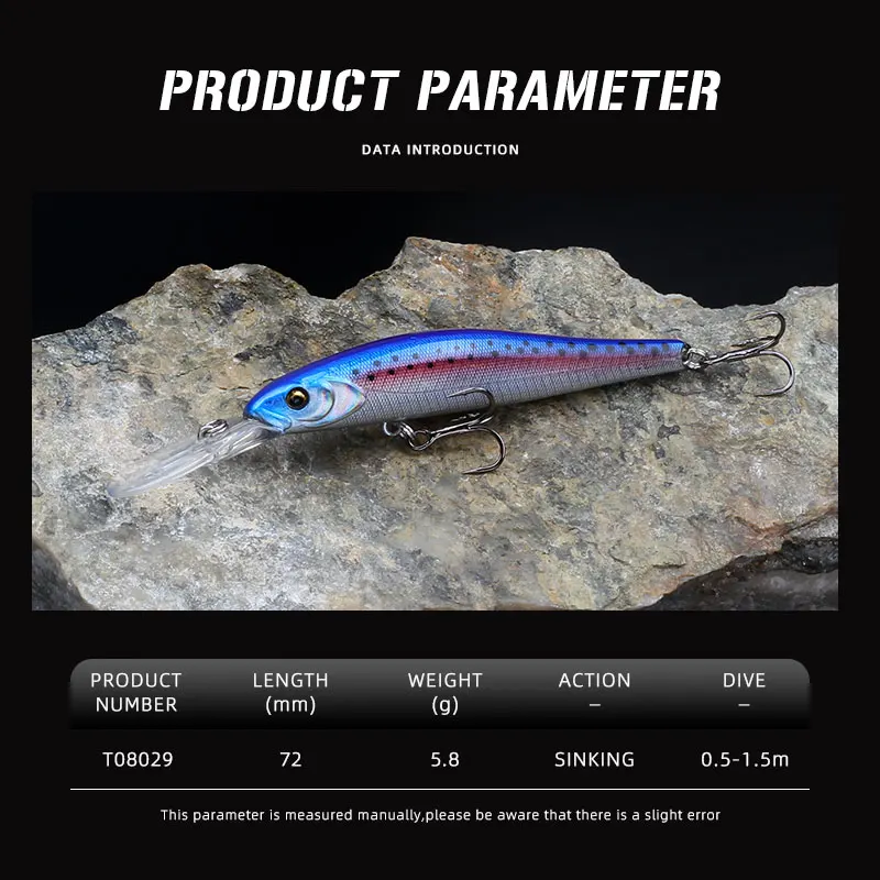LETOYO Long Lip Minnow Jerkbait de hundimiento – para trucha