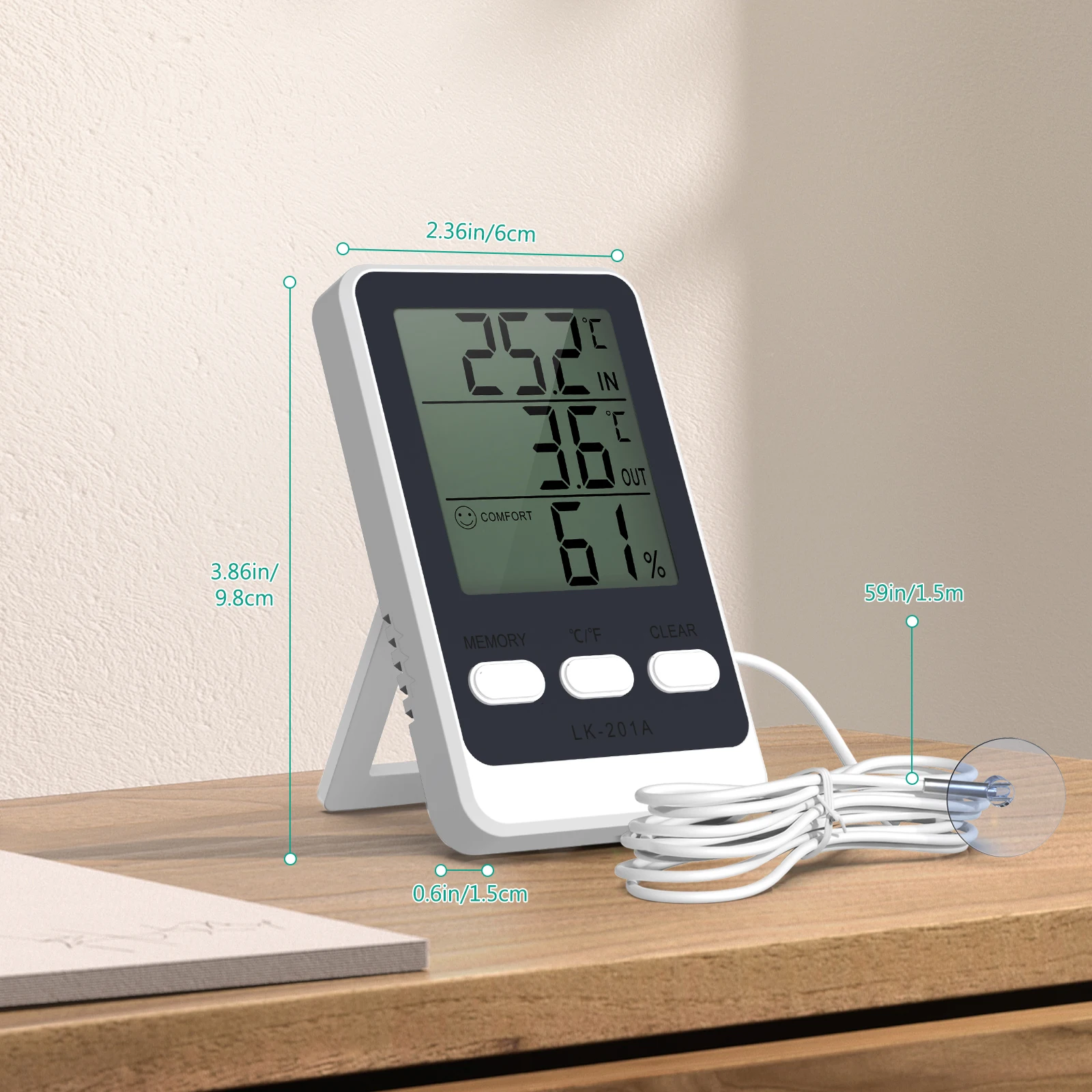 Monitor de temperatura interior y exterior con indicador de confort