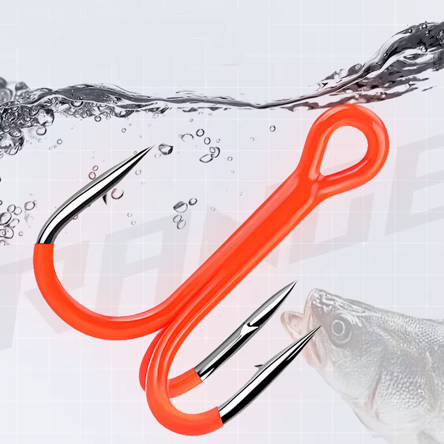 Anzuelos triples naranjas UV – Acero al carbono para pesca - imagen 3