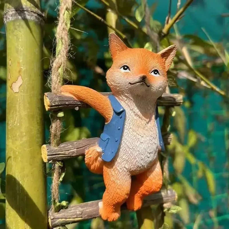 Figura de zorro decorativa de resina para jardín y hogar colgante - imagen 5
