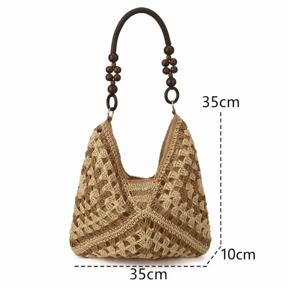 Bolso de paja calado estilo bohemio para vacaciones