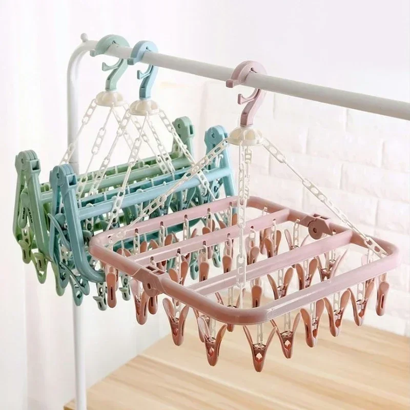 Colgador de ropa plegable multifuncional antiviento con clips - imagen 3