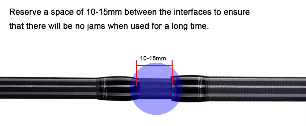 Conector de las secciones con separación recomendada de 10-15mm para evitar atasco